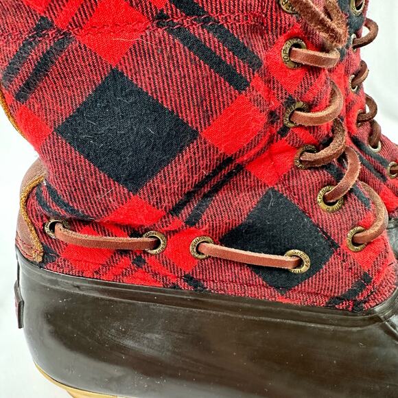 Sperry Top Sider Red and Black Buffalo Plaid Rubber Duck Boots Womens Size 7 - Picture 2 of 13